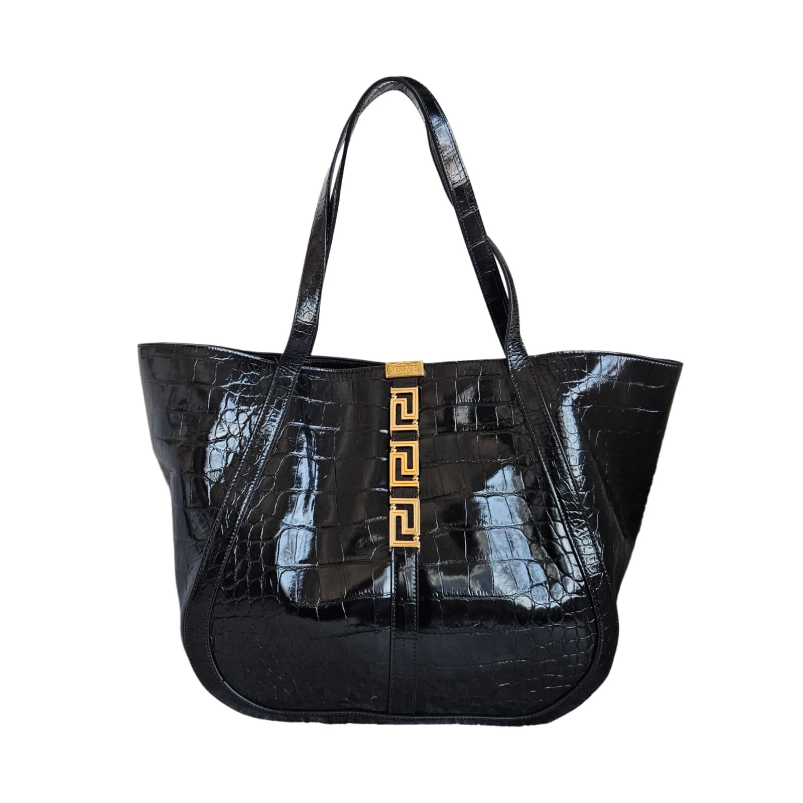 Versace Black Large Greca Goddess Tote Bag