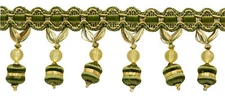 Beaded Tassel Fringe Trim, Color# 010 - Olive Garden Green [Sold By The Yard]