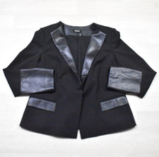 DKNY Mixed Media Blazer Faux Leather Trim Bla...