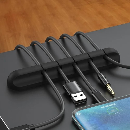 Silicone Cable Organizer USB Cord Holder Desk Wire Tidy Clip Winder - Black - Afbeelding 2 van 4