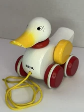 Vintage Brio Pull Along Wooden Duck w/ Moving Wings & Head. Kids Toys