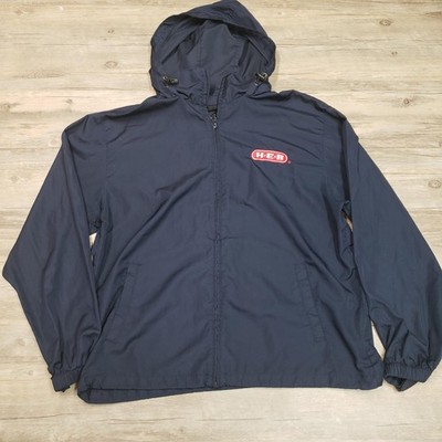 H.E.B Jacket Mens Medium Navy Blue Hooded Windbreaker Ukrop's Threads Signature