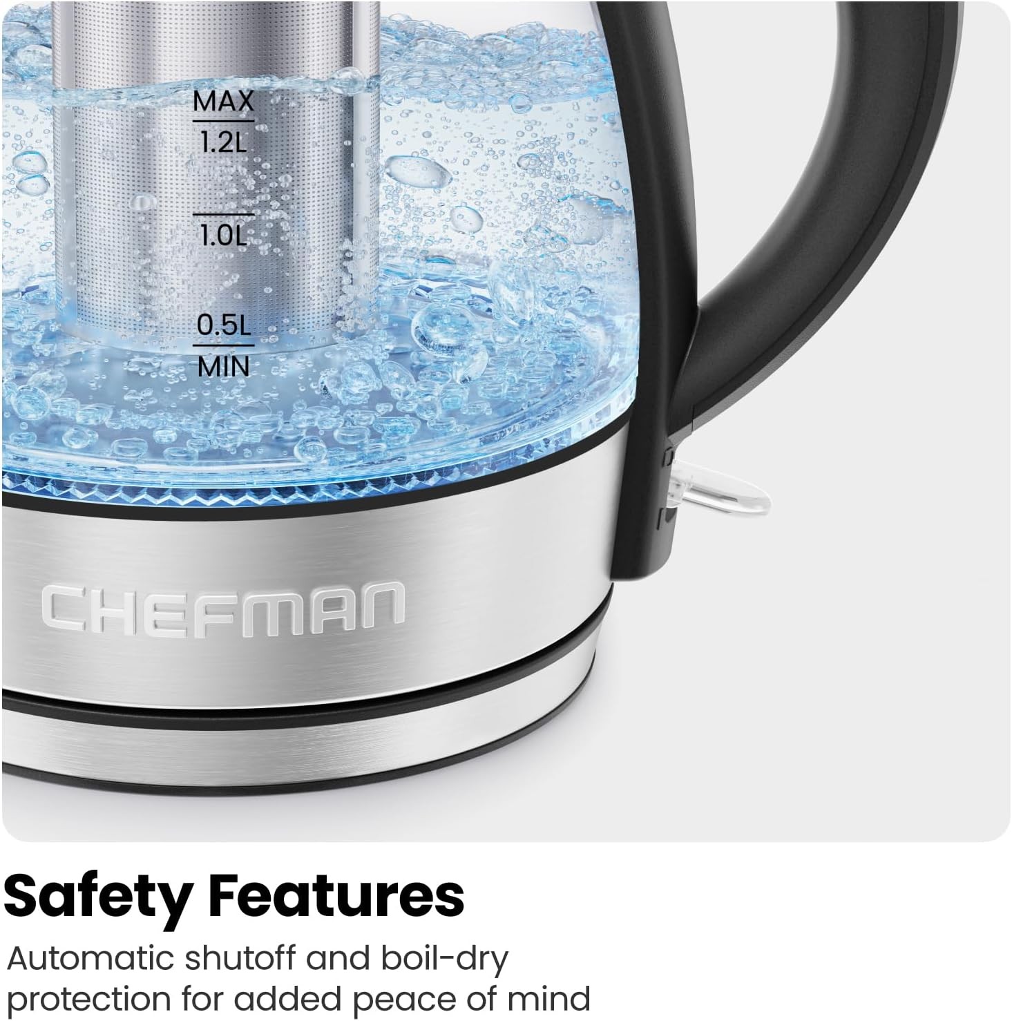 CHEFMAN 1.2L 1500W Electric Kettle - Stainless Steel (Open Box)