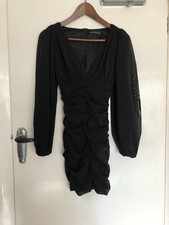 Pretty Little Thing 6 Black Ruched Chiffon Mini Dress