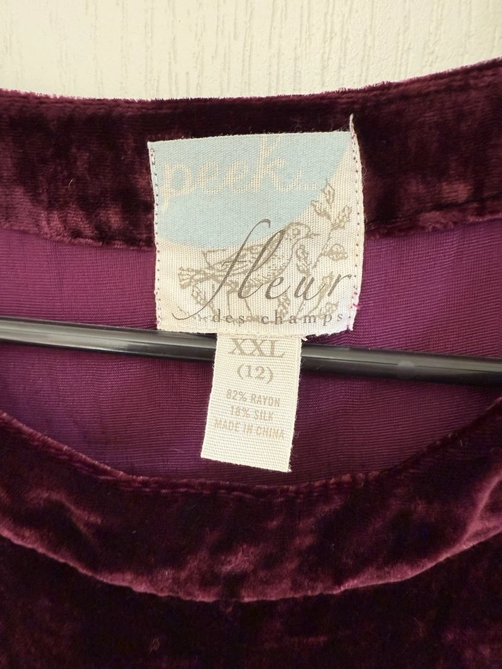 Peek Fleur Des Champs Dress Girls Sz 12 crushed velvet Burgundy Holiday silk - Image 4 of 4