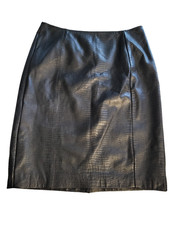 Ralph Lauren Skirt Womens 10 Black Leather Croc Embossed Pencil Lined LRL