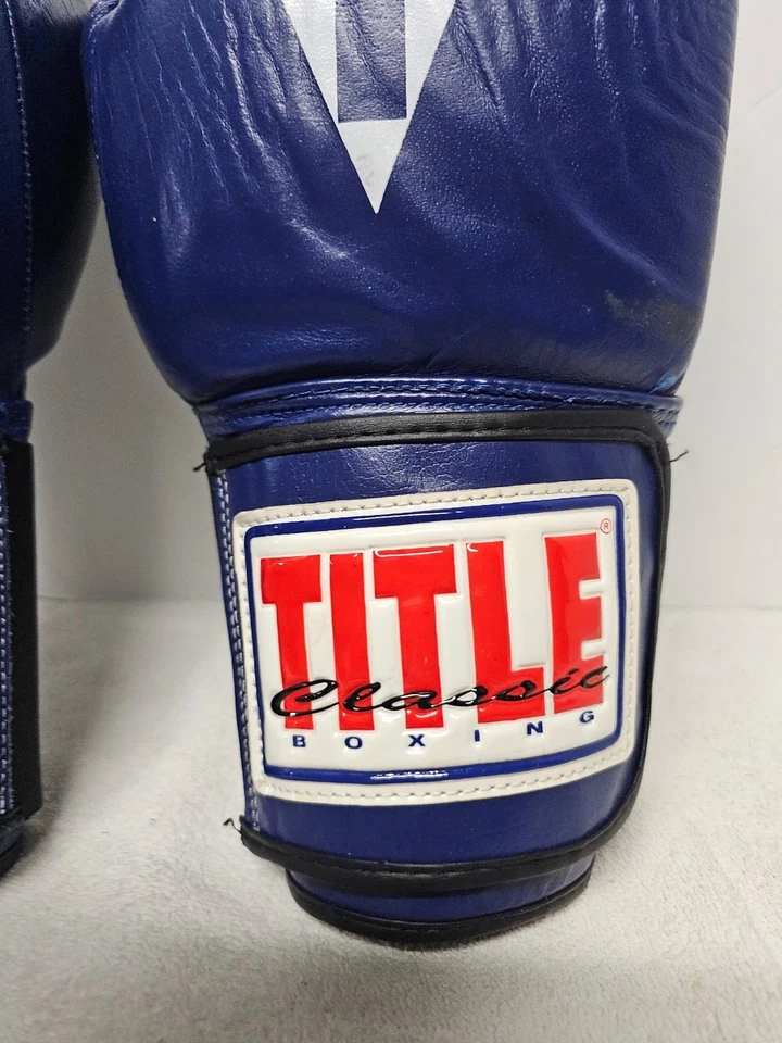 Guantes de Boxeo TITLE Clásicos Azul 16oz Cuero Genuino Entrenamiento Sparring Foto 3 de 4