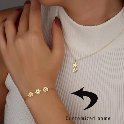 Personalized Custom Name Bracelet Dog Paw Bangle Customized Birthday Gift Girl