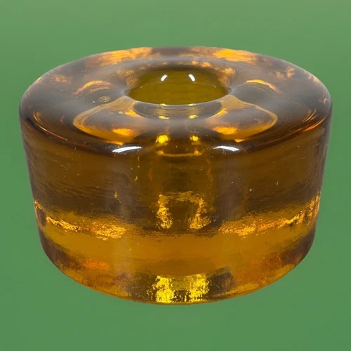 Vintage Blenko Hand Blown Amber Glass Candle Holder Mid-Century
