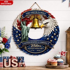 Insegna Corona Aquila Personalizzata, Decorazione Patriottica USA, 250° Anniversario, Personalizzata