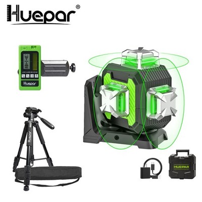 Huepar 3D Green Selbstnivellierende Laserwaage und Hard Carry + Stativ+Empfänger
