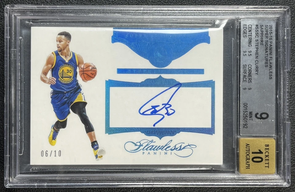 STEPHEN CURRY BGS 9 2015-16 PANINI FLAWLESS SUPER SIGNATURES AUTO SAPPHIRE 6/10