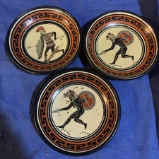 Vintage Set of 3 Greek Mythology Terracotta Plates Handmade in Greece