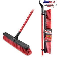 24 Inch Multi-Surface Push Broom Heavy Duty Steel Handle Garage Patio Driveway