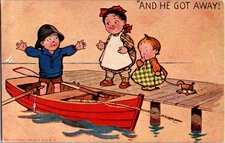 Cute Kids - Children on Vintage Greeting Postcard d/24 BI3871