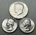 1964D Washington 90%Silver Quarter 2+ 1964 Kennedy 1/2$ Circulated Lot Of 3  #14