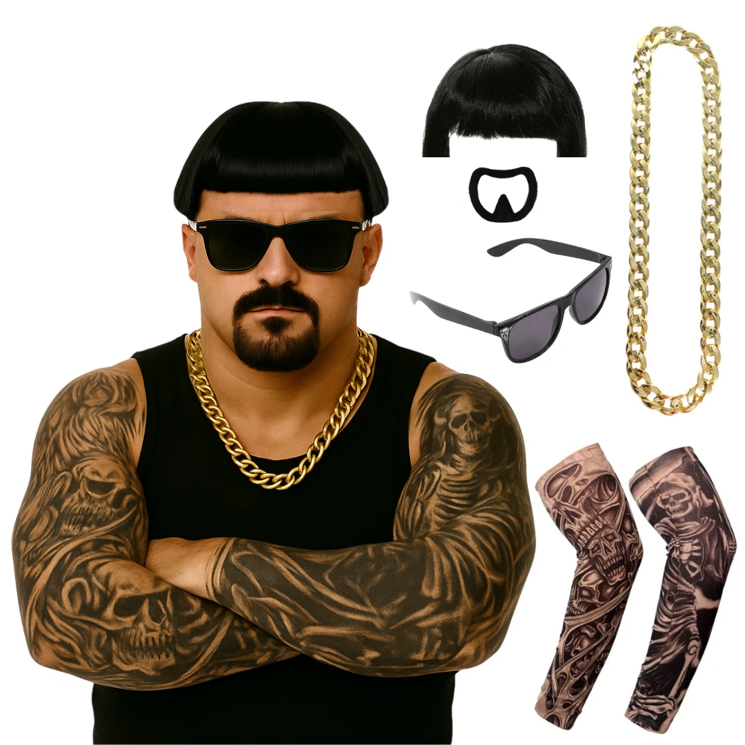 DELUXE IBIZA FINAL BOSS COSTUME ACCESSORY SET FUNNY VIRAL WIG GLASSES  SLEEVE | eBay UK