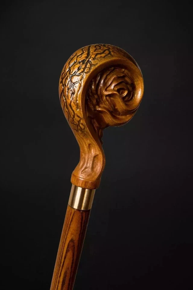 Punho de cavalo esculpido à mão bengala de madeira feita à mão bengala Natal GF - Imagem 4 de 4