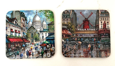 Set of 2 Tea Coasters Montmartre and Moulin Rouge, Paris France