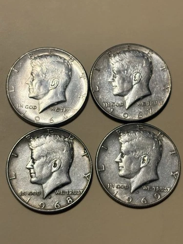 1964 90% Silver Kennedy Half Dollar & 40% silver of 1967 1968 1969 —Set/4 BU/XF