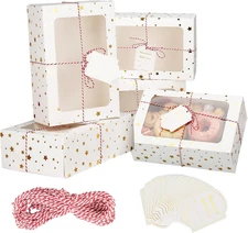 24 Sets Christmas Cookie Boxes with Window Treat and Pastry 9X6X3 Inches Gold Ba