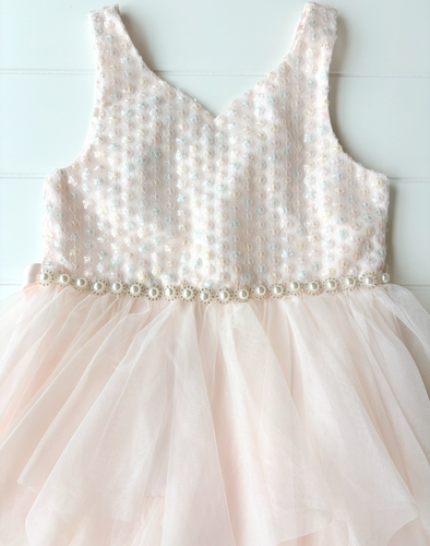 American Princess Mädchen Partykleid rosa Tüll Pailletten Perlen Größe 10 Blumenmädchen - Bild 7 von 16
