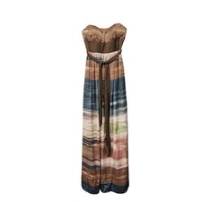 BCBG Paris Strapless Maxi Dress Women  s 4 Brown Multicolor Pleated Ombre Gown