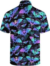 Halloween Colorful Bat Pumpkin Face Polo Shirt Spooky Party Outfit