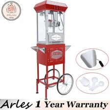 12oz Popcorn Machine Maker Popper on Wheel w/ Cart & Kettle Movie Theater-Style