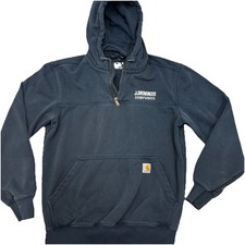 Carhartt Hoodie Mens M Blue Loose Fit Paxton 1/4-Zip Sweatshirt LOGO Rain Defend