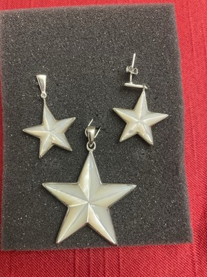 Sterling Silver/White Star Earrings And Pendant Set For Women.
