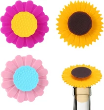 3 Pcs Wine Bottle Stopper, Silicone Sunflower Cute Wine Bottle Stopper, Reusable