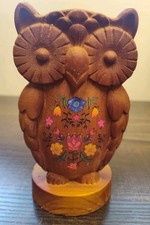 Hand Carved Wooden Owl Eyeglass Holder Handpainted Flowers by Natural Life