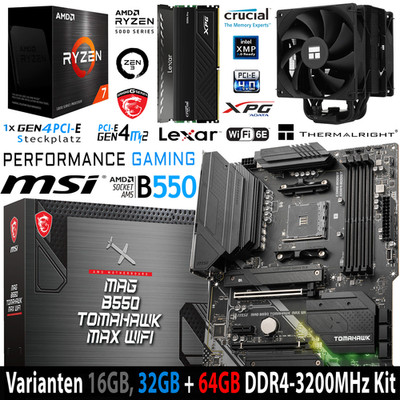 PC Bundle AMD Ryzen 7 5700X Box MSI B550 Tomahawk Max Wifi mit 16, 32+64GB DDR4