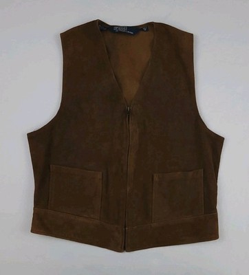 Vintage Polo Ralph Lauren Suede Leather Zip Vest Rare RL Sport M