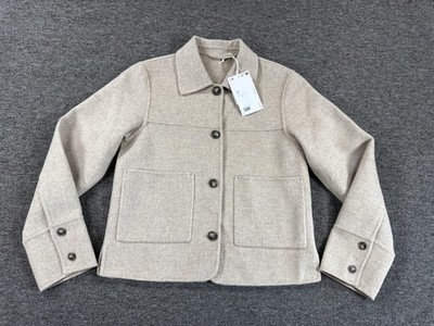 & Other Stories Jacket Womens XS Beige Wool Blend Cropped Patch Pocket Button