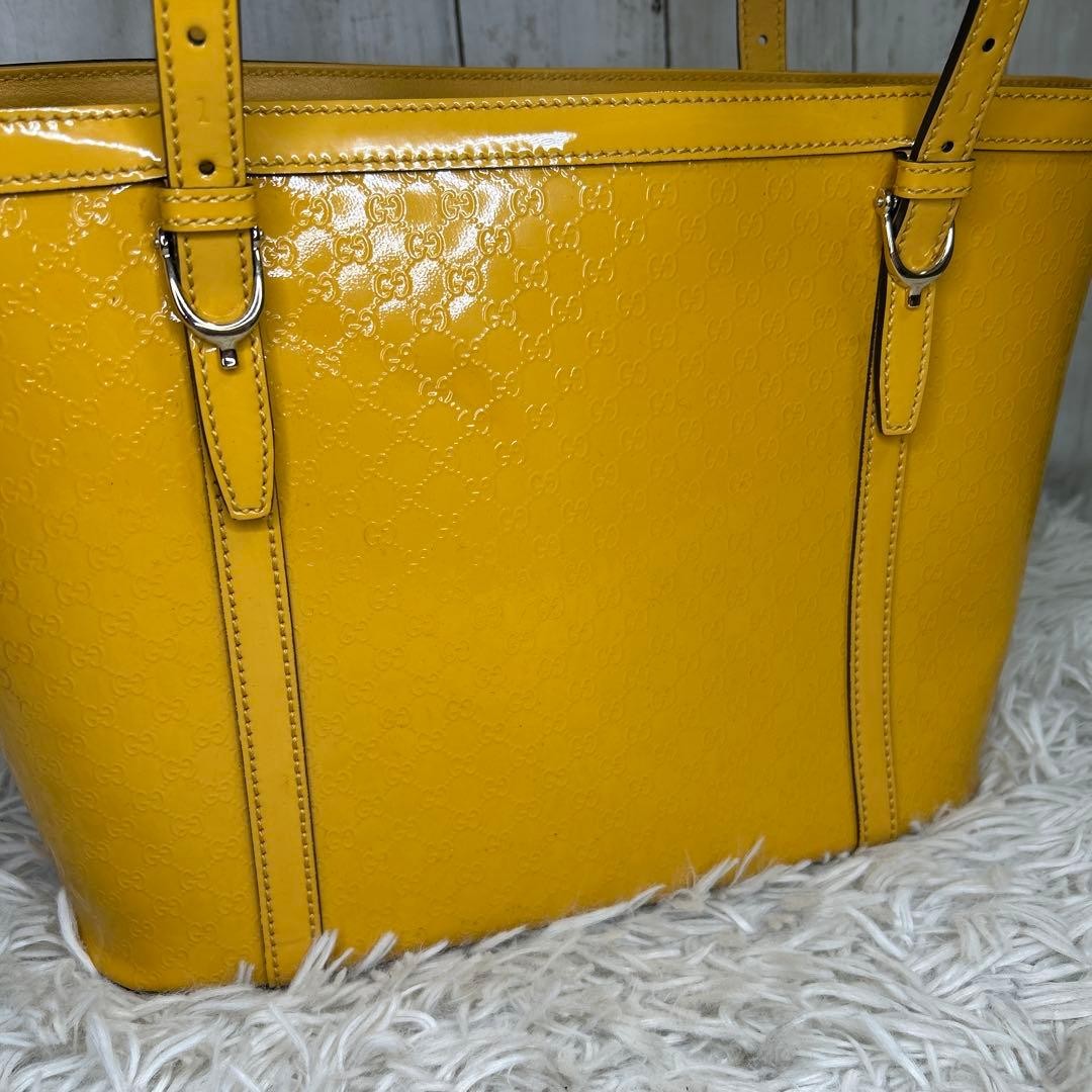 GUCCI Micro GG Patent Leather Tote Bag Yellow Authentic Vintage thumbnail 5
