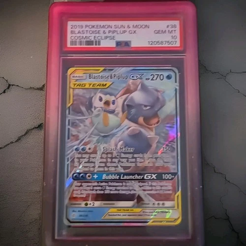 Pokemon PSA 10 Blastoise & Piplup GX Ultra Rare 2019 38/236 Cosmic Eclipse ENG