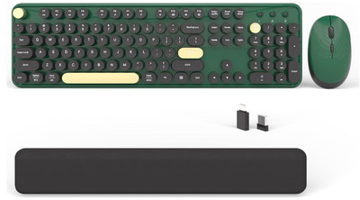 Teclado y ratón inalámbricos retro con teclas redondas y receptor USB Tipo-C