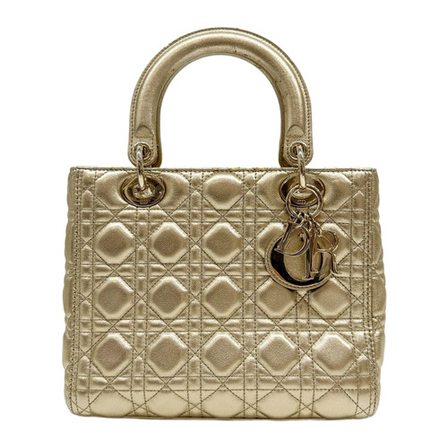 DIOR Lady Dior Gold Leather Handle Bag