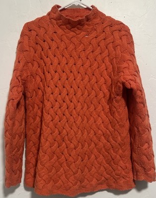 Saks Fifth Avenue Cashmere Cable Knit Chunky  Weaver Orange Pullover Sweater Med