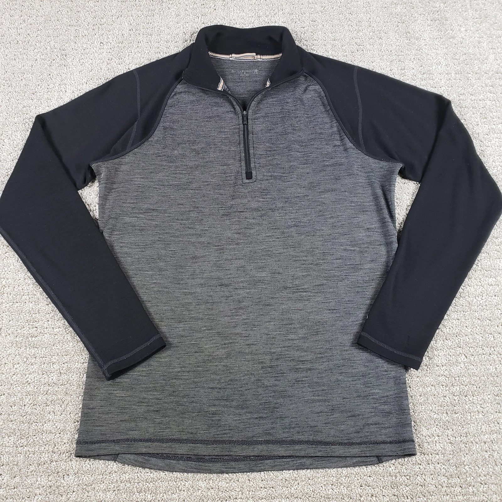 Smartwool Mens Medium Merino 250 Baselayer Black Gray 1/4 Zip Wool Shirt Top