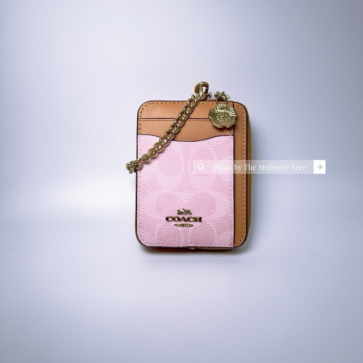 Coach CEC50 Zip Card Case Signature Canvas With Flower Charm