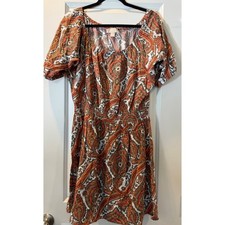 Michael Michael Kors Orange Paisley Smocked Waist Rayon Mini Dress Large