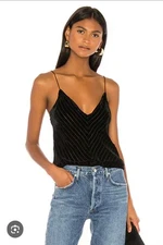 Cami NYC The Olivia Chevron Black Velvet Silk Blend Ribbed Cami Top Size XS