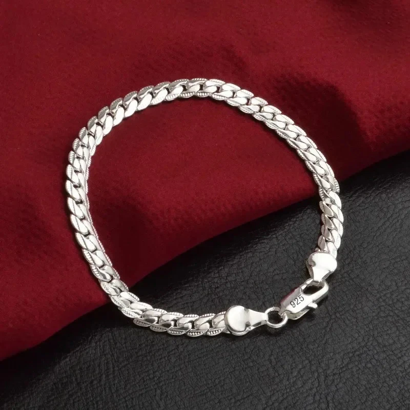 Pulsera de cadena plana de plata de ley 925 para mujer de 6 mm 18 cm de eslabón liso joyería de metal Foto 2 de 4