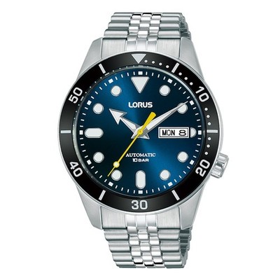 Lorus Herren Automatikuhr blaues Zifferblatt silbernes Armband RL449AX9