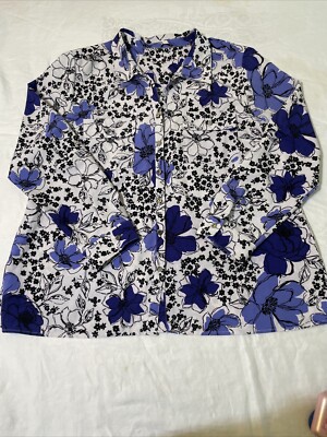 Women s Blue & White Floral Long Sleeves Sz-XL