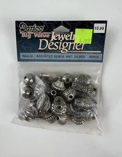 Darice Big Value NOS Jewelry Designer 36 Pc Assorted Silver Tone Beads Crafting 