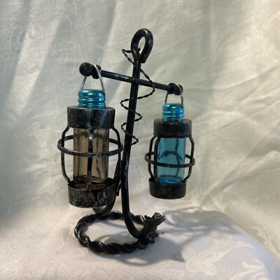 Vintage Metal Anchor Nautical Blue And Amber Salt Pepper Shakers